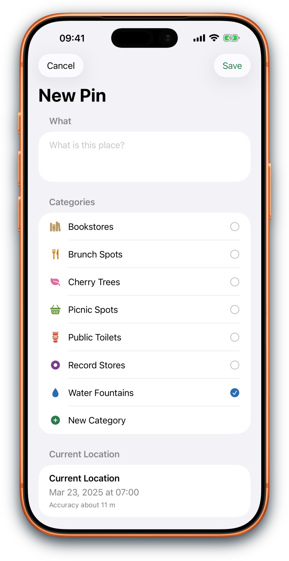 Piningo add pin screen